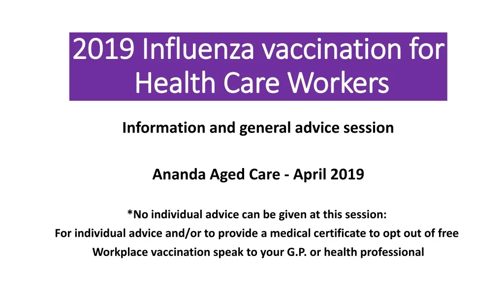 2019 influenza vaccination for health care workers