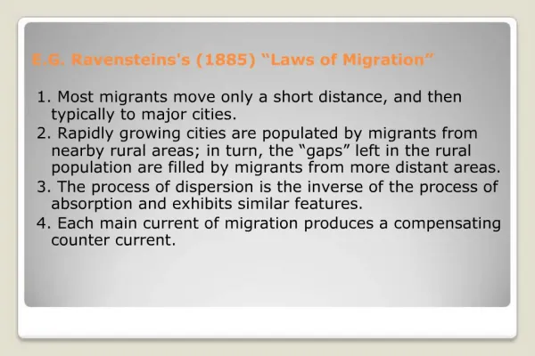 E.G. Ravensteinss 1885 Laws of Migration