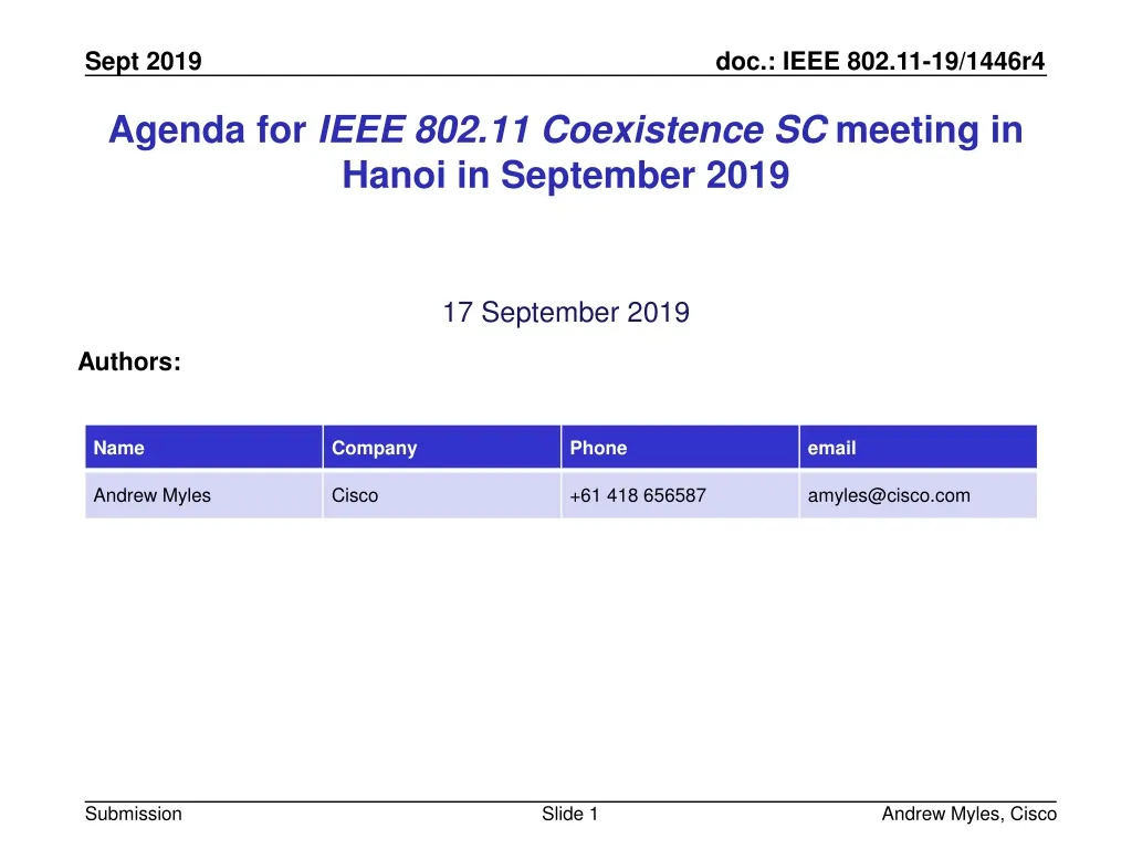agenda for ieee 802 11 coexistence sc meeting in hanoi in september 2019