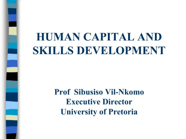 HUMAN CAPITAL AND SKILLS DEVELOPMENT Prof Sibusiso Vil-Nkomo Executive Director University of Pretoria