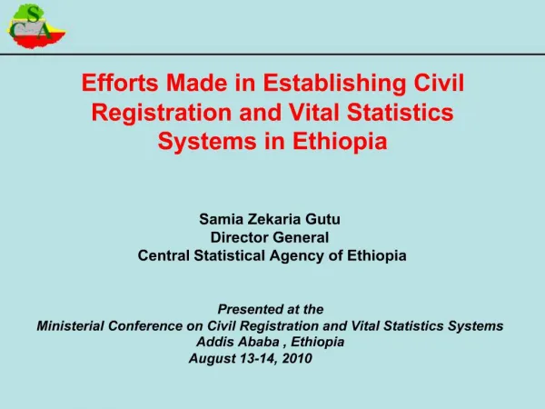 Efforts Made in Establishing Civil Registration and Vital Statistics Systems in Ethiopia