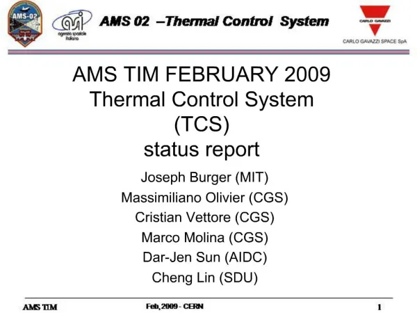 AMS TIM FEBRUARY 2009 Thermal Control System TCS status report