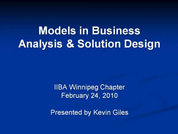 Models in Business Analysis Solution Design