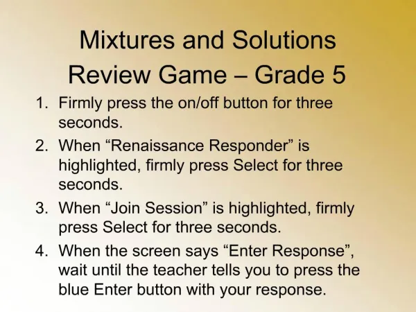 Mixtures and Solutions Review Game Grade 5
