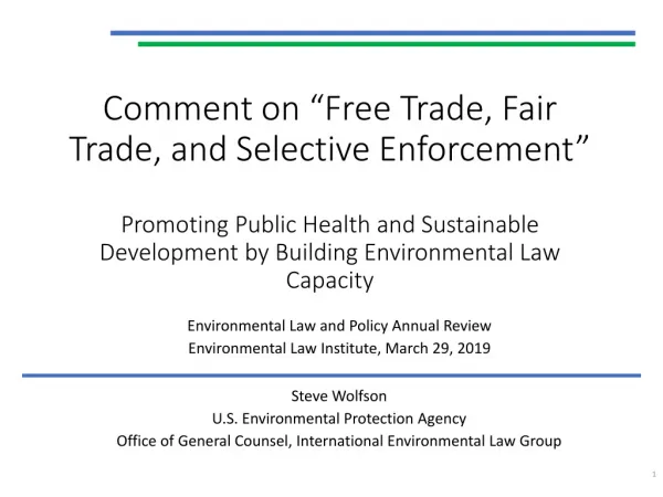 Environmental Law and Policy Annual Review Environmental Law Institute, March 29, 2019