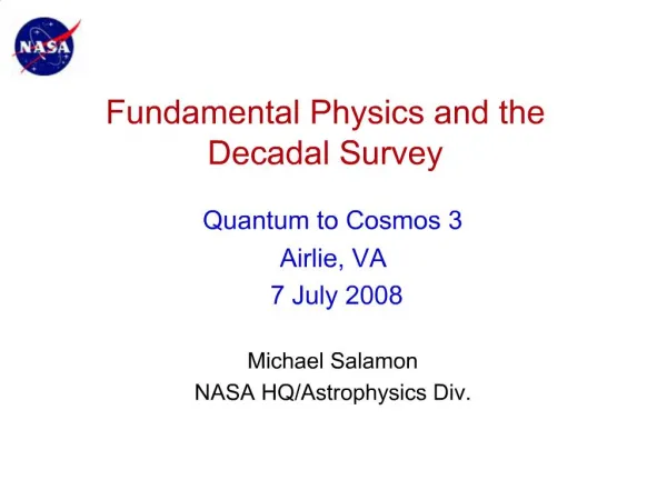 Fundamental Physics and the Decadal Survey