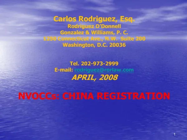Carlos Rodriguez, Esq. Rodriguez O Donnell Gonzalez Williams, P. C. 1250 Connecticut Ave., N.W. Suite 200 Washington,