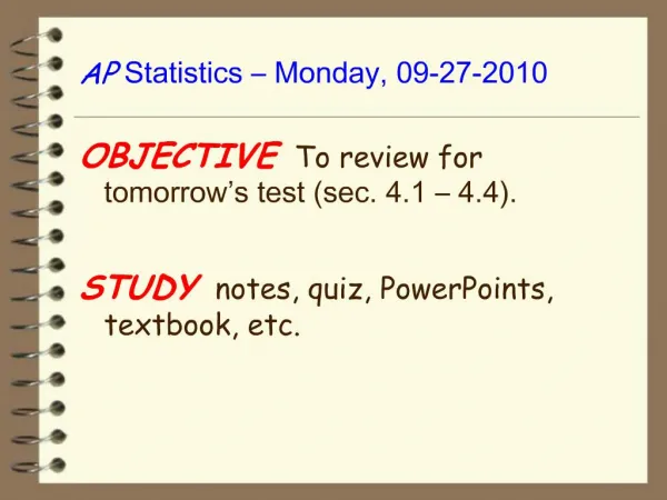 AP Statistics Monday, 09-27-2010