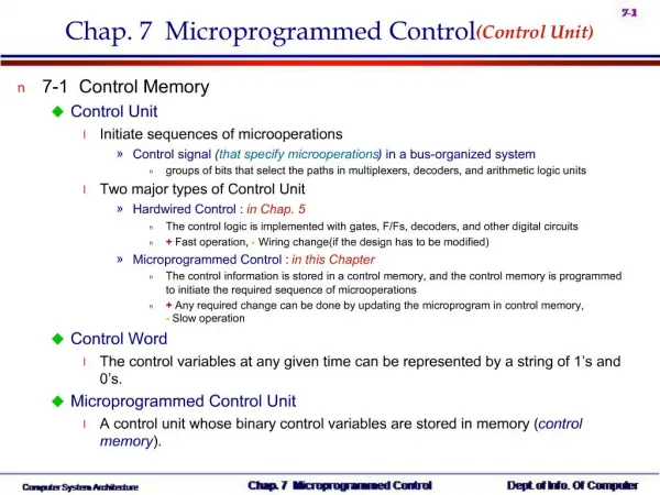 Chap. 7 Microprogrammed ControlControl Unit