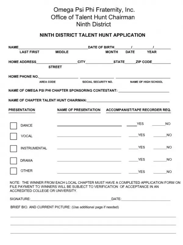 Omega Psi Phi Fraternity, Inc. Office of Talent Hunt Chairman Ninth District