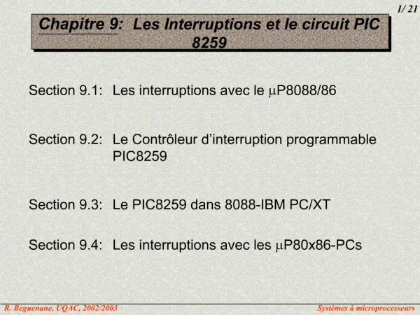 Chapitre 9 : Les Interruptions et le circuit PIC 8259