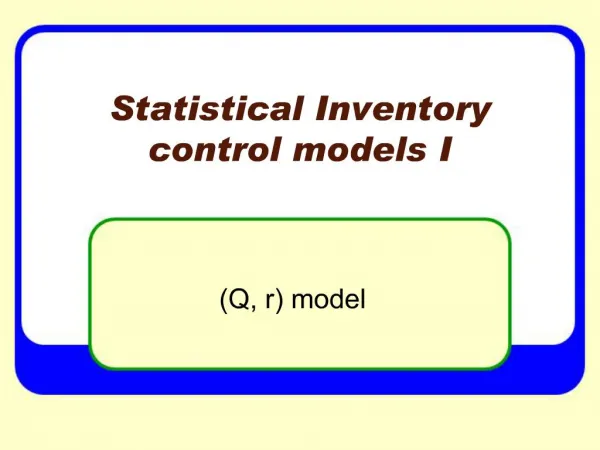 Statistical Inventory control models I
