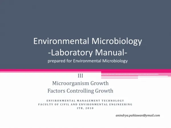 Environmental Microbiology -Laboratory Manual- prepared for Environmental Microbiology