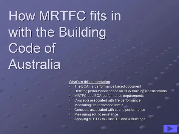 How MRTFC fits in with the Building Code of Australia