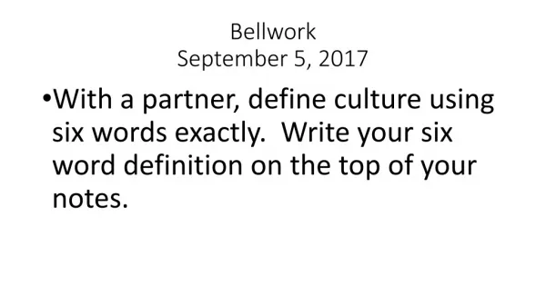 Bellwork September 5, 2017