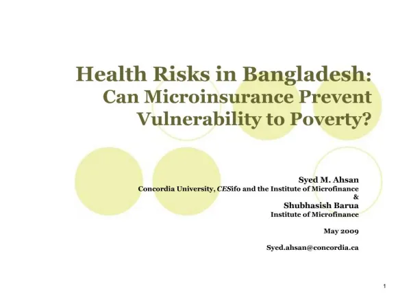 Health Risks in Bangladesh: Can Microinsurance Prevent Vulnerability to Poverty