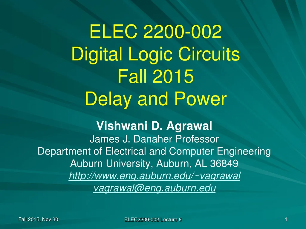 elec 2200 002 digital logic circuits fall 2015 delay and power