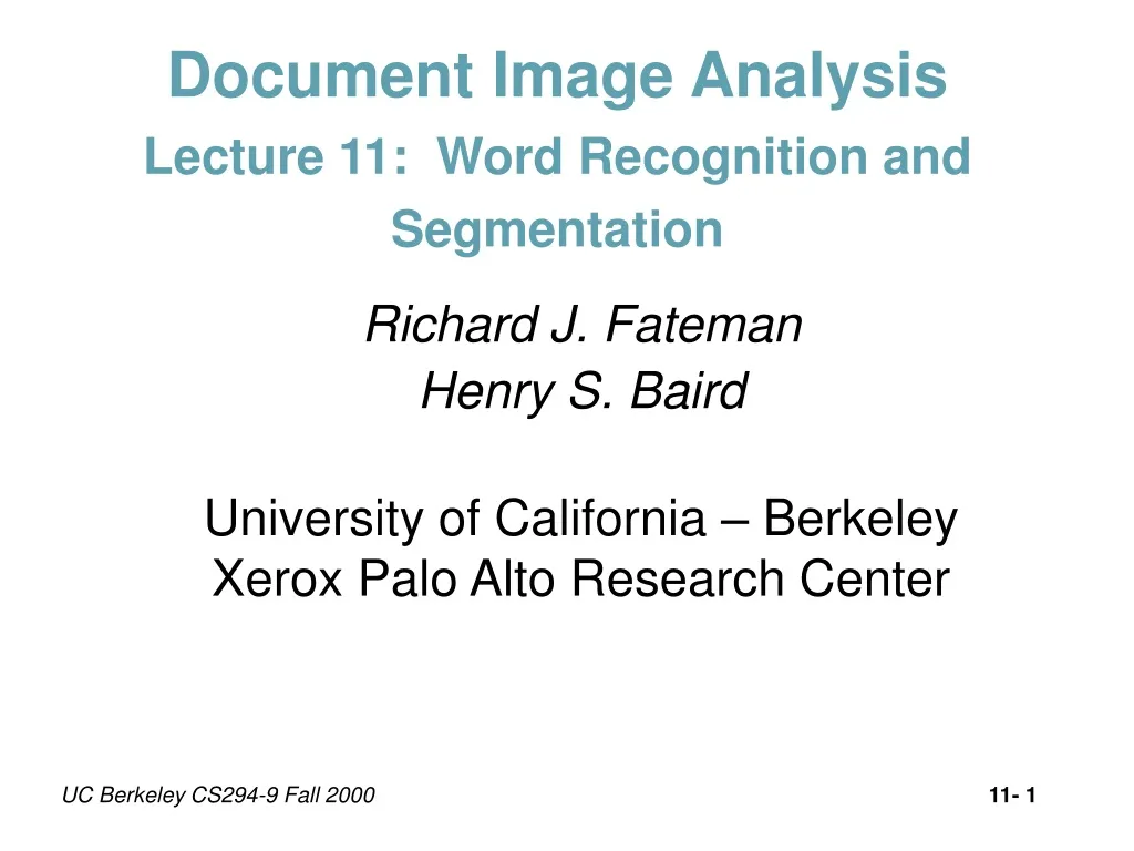 document image analysis lecture 11 word recognition and segmentation