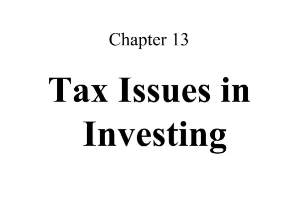 Tax Issues in Investing