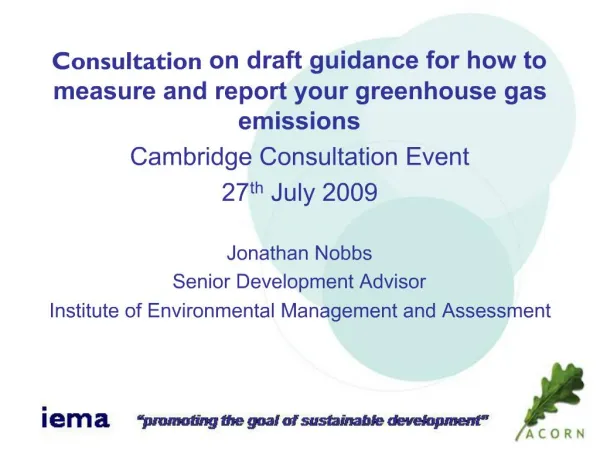 Consultation on draft guidance for how to measure and report your greenhouse gas emissions Cambridge Consultation Even