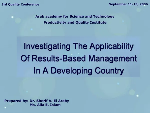 Investigating The Applicability Of Results-Based Management In A Developing Country