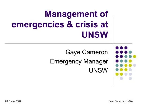 Management of emergencies crisis at UNSW