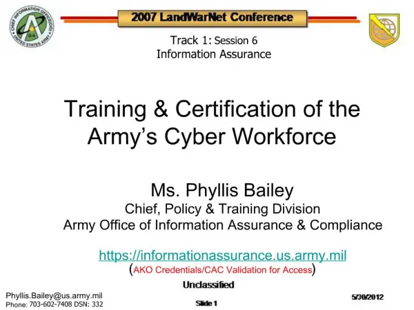 Training Certification of the Army s Cyber Workforce