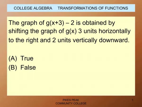 COLLEGE ALGEBRA TRANSFORMATIONS OF FUNCTIONS
