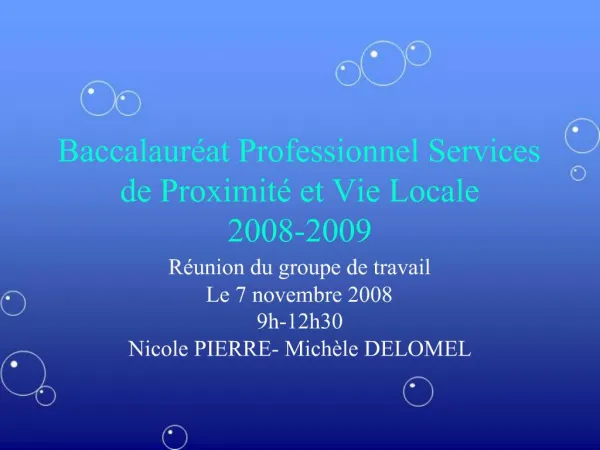 Baccalaur at Professionnel Services de Proximit et Vie Locale 2008-2009