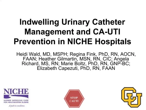 Indwelling Urinary Catheter Management and CA-UTI Prevention in NICHE Hospitals
