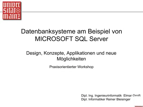 Datenbanksysteme am Beispiel von MICROSOFT SQL Server