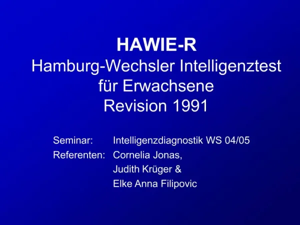 HAWIE-R Hamburg-Wechsler Intelligenztest f r Erwachsene Revision 1991