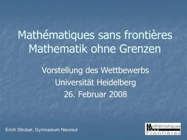 Math matiques sans fronti res Mathematik ohne Grenzen