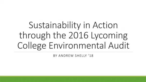 Sustainability in Action through the 2016 Lycoming College Environmental Audit