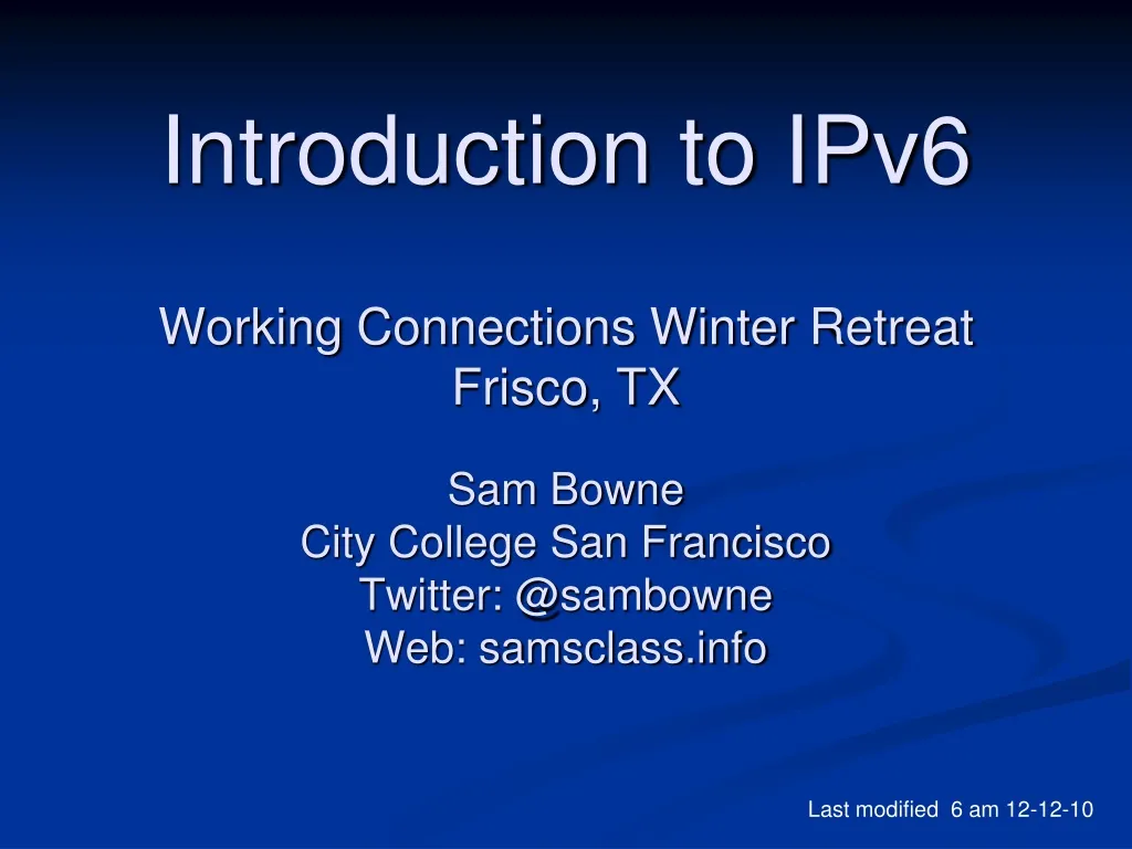 introduction to ipv6 working connections winter
