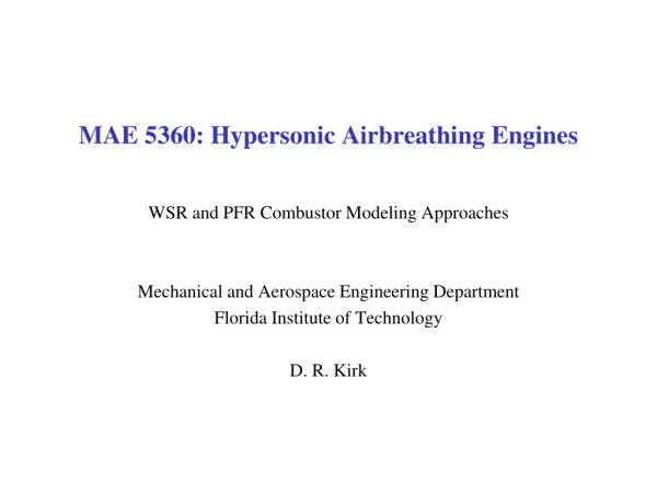 MAE 5360: Hypersonic Airbreathing Engines