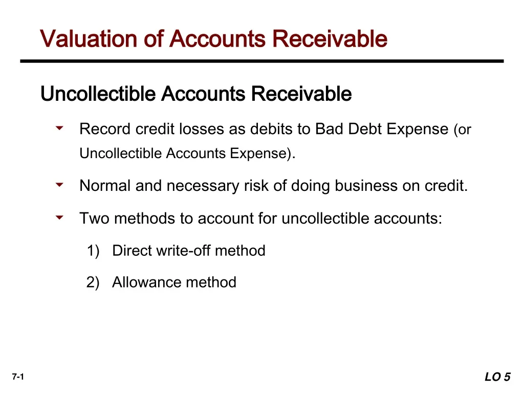 valuation of accounts receivable