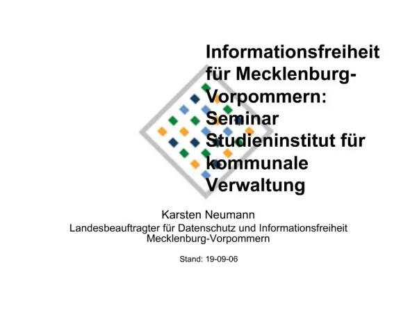 Informationsfreiheit f r Mecklenburg-Vorpommern: Seminar Studieninstitut f r kommunale Verwaltung
