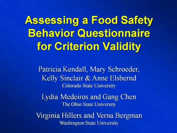 Assessing a Food Safety Behavior Questionnaire for Criterion Validity
