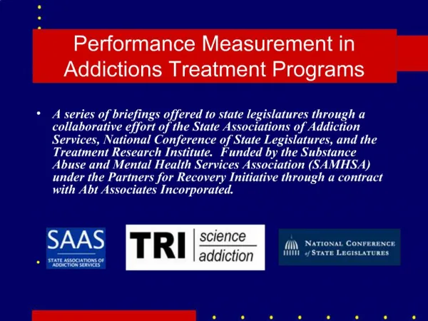 Performance Measurement in Addictions Treatment Programs