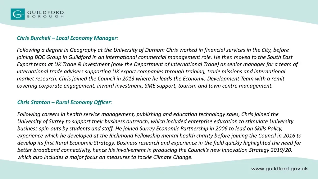 chris burchell local economy manager following