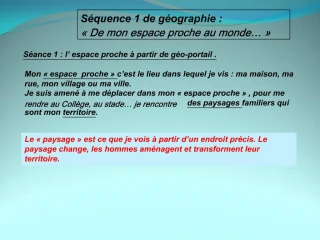 S quence 1 de g ographie : De mon espace proche au monde - slide 1