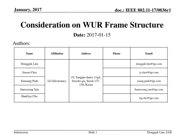 Consideration on WUR Frame Structure
