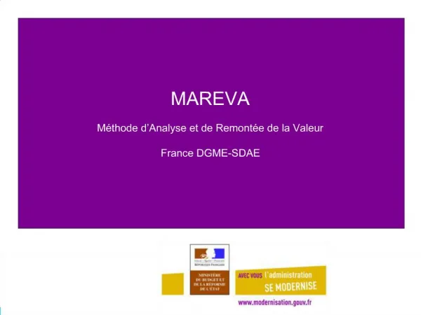 MAREVA M thode d Analyse et de Remont e de la Valeur France DGME-SDAE