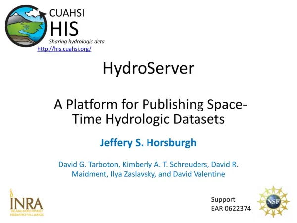 HydroServer A Platform for Publishing Space-Time Hydrologic Datasets