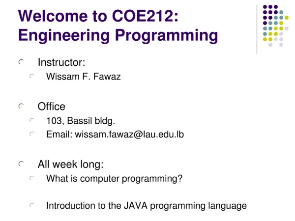 Welcome to COE212: Engineering Programming