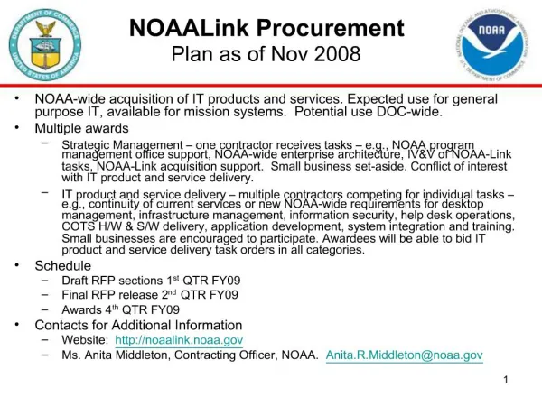 NOAALink Procurement Plan as of Nov 2008