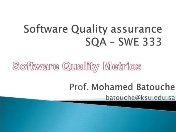 Software Quality assurance SQA SWE 333