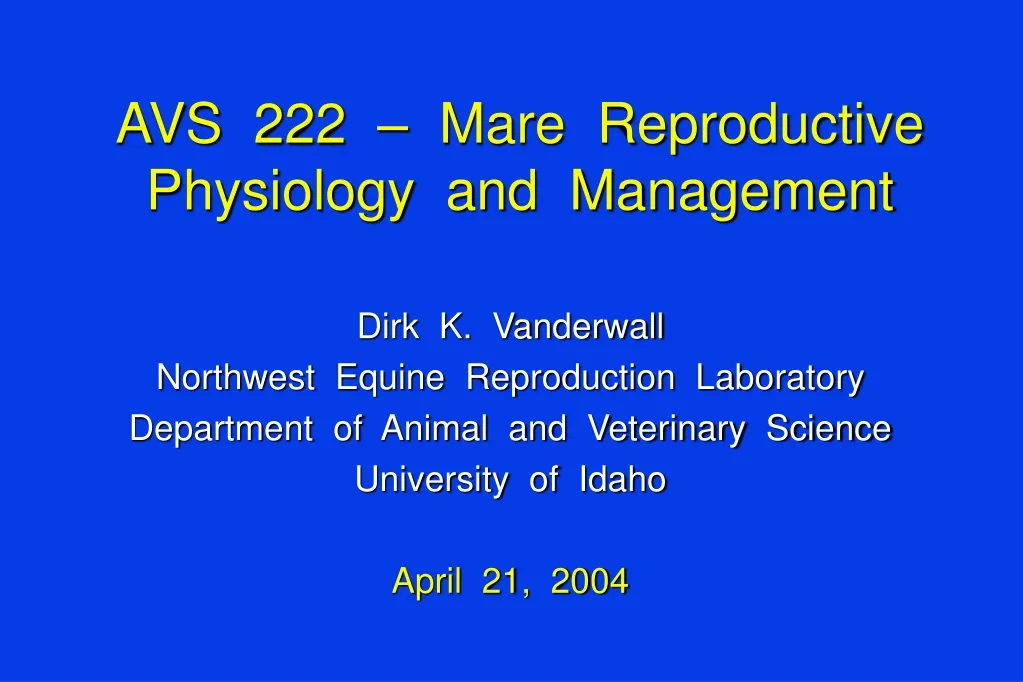 avs 222 mare reproductive physiology and management