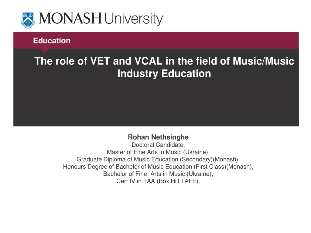 the role of vet and vcal in the field of music music industry education